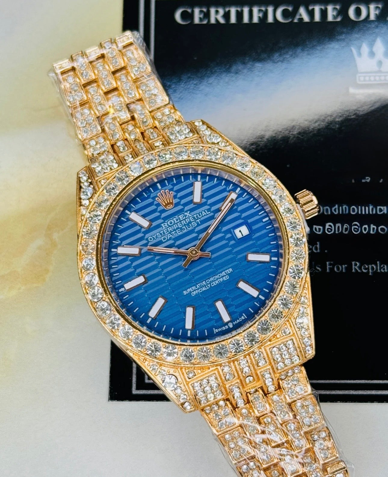 Rolex Rose Gold Sapphire Perpetual Iced For Her
