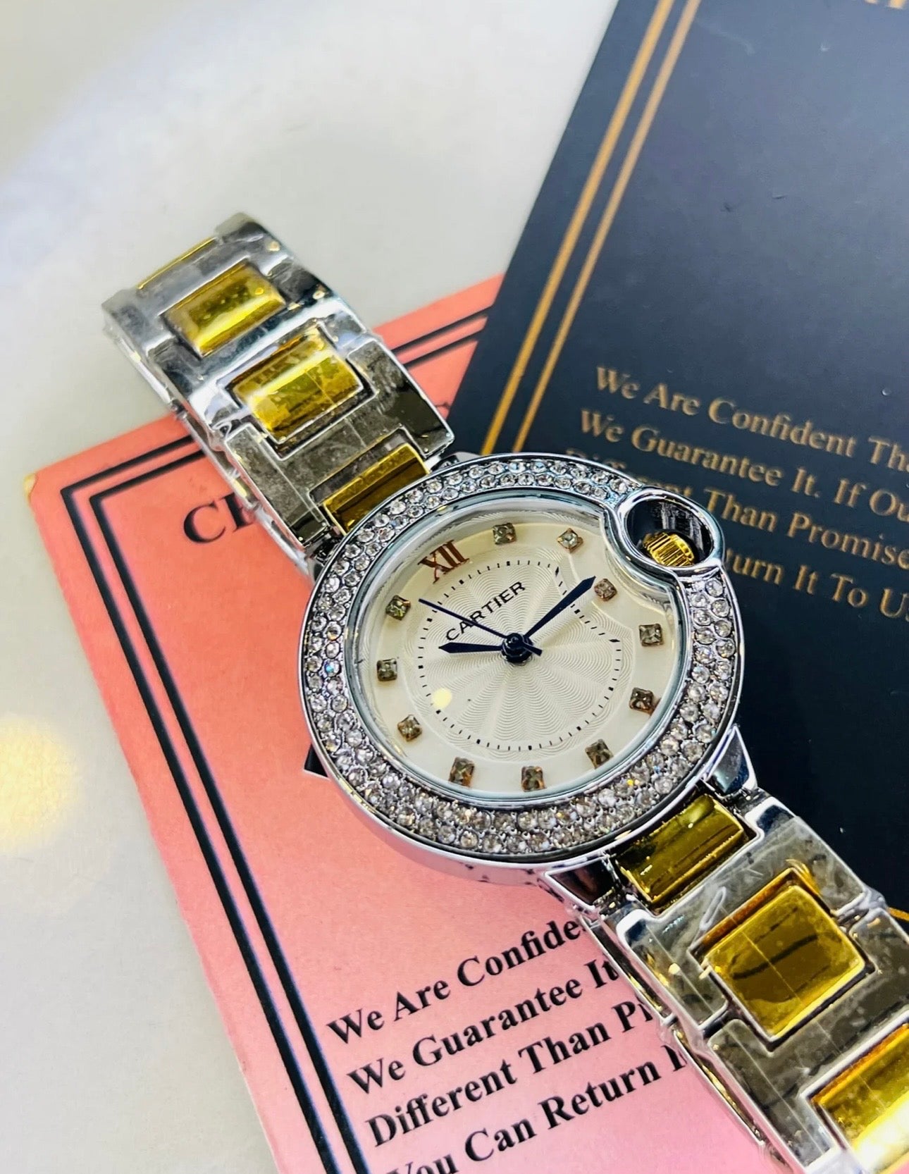 Cartier' Silver Gold White iced Dial For Her
