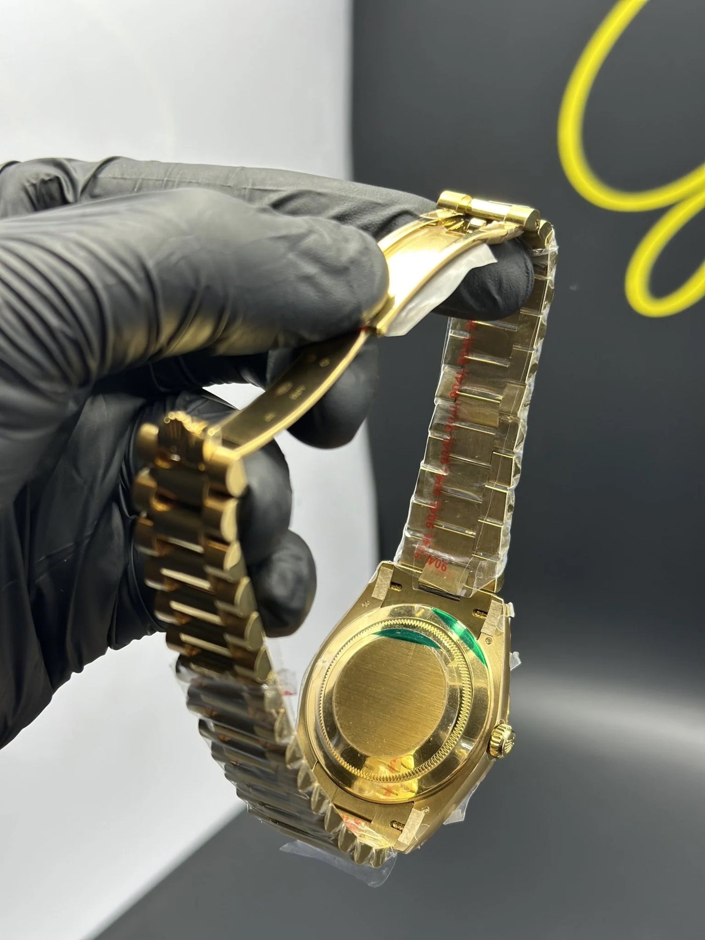 Super Clones Rolex Clean Factory Daydate 40mm Stainless Steel Gold Presidential Bracelet Dual Shade Green Roman Dial Stoned Bezel Caliber 3255 Swiss Movement