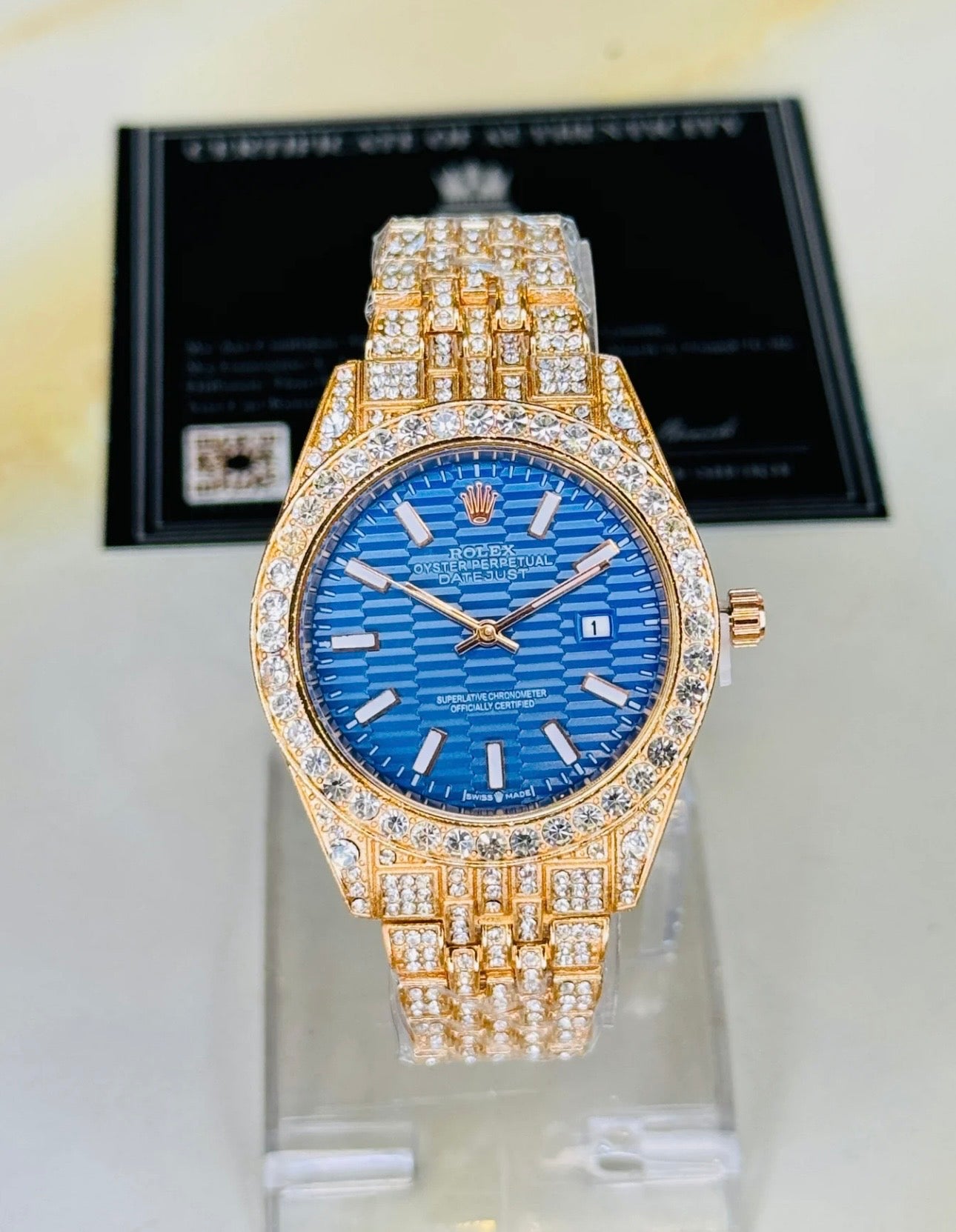 Rolex Rose Gold Sapphire Perpetual Iced For Her