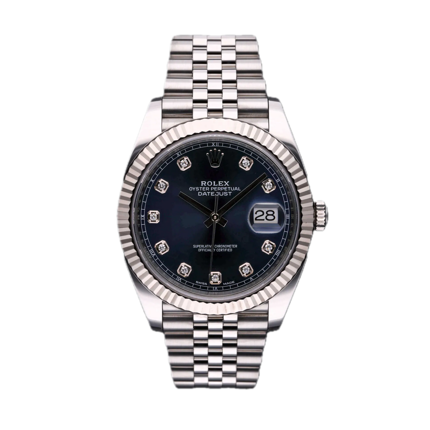 Super Clones Rolex Clean Factory Datejust 41mm Stainless Steel Silver Jubilee Bracelet Navy Blue Stone Figures Dial Caliber 3235 Swiss Movement
