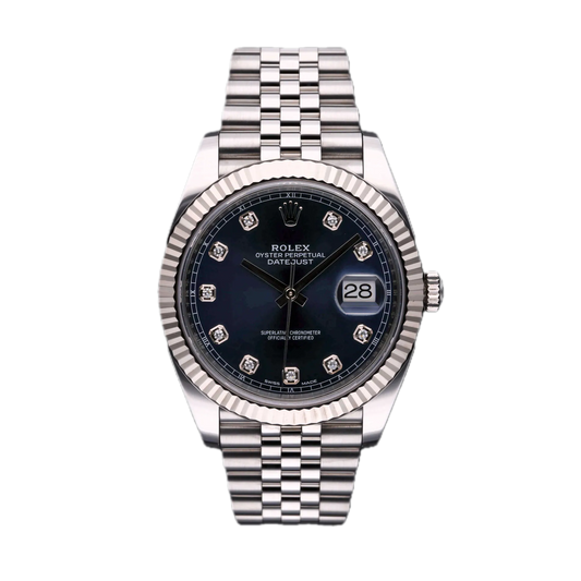 Super Clones Rolex Clean Factory Datejust 41mm Stainless Steel Silver Jubilee Bracelet Navy Blue Stone Figures Dial Caliber 3235 Swiss Movement