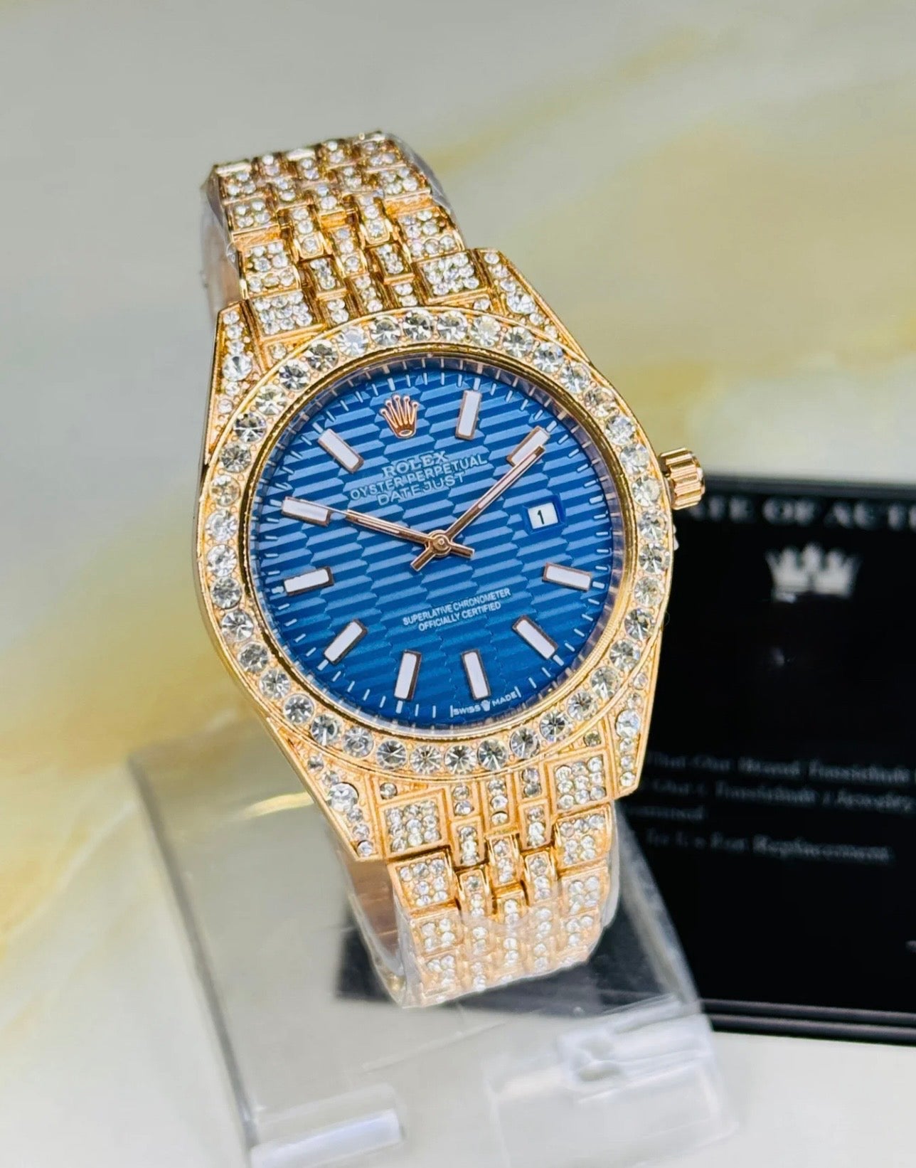 Rolex Rose Gold Sapphire Perpetual Iced For Her