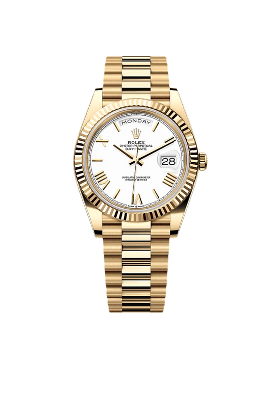 Super Clones Rolex Clean Factory Daydate 40mm Stainless Steel Gold Presidential Bracelet White Roman Dial Caliber 3255 Swiss Movement