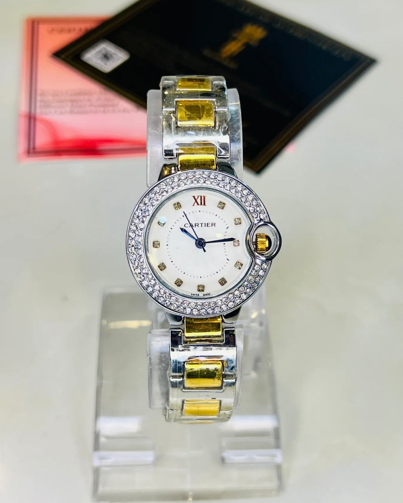 Cartier' Silver Gold White iced Dial      For Her