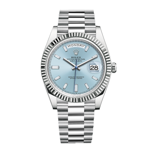 Super Clones Rolex Clean Factory Daydate 40mm Stainless Steel Silver Presidential Bracelet ice_blue Dial Caliber 3255 Swiss Movement