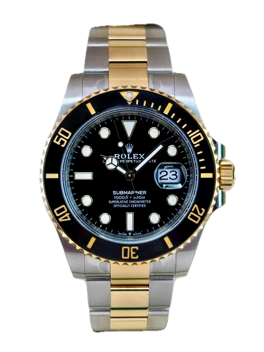 Super Clones Rolex The Most Premium ARF Factory Submariner Stainless Steel Silver-Gold 2 Tone Oyster Bracelet Black Dial Black Bezel Caliber 3235 Swiss Movement