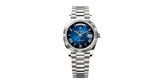 Super Clones Rolex The Most Premium ARF Factory Daydate 40mm Stainless Steel Silver Presidential Bracelet Navy Blue Dual Shade Roman Dial Caliber 3255 Swiss Movement