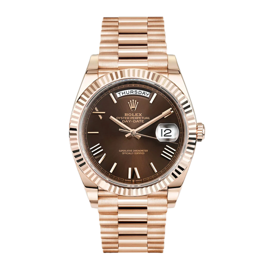 Super Clones Rolex The Most Premium ARF Factory Daydate 40mm Stainless Steel Rosegold Presidential Bracelet Brown Roman Dial Caliber 3255 Swiss Movement