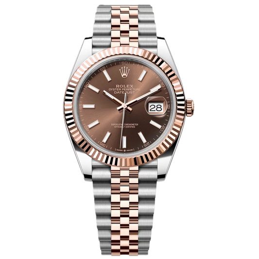 Super Clones RLX The Most Premium ARF Factory Datejust 41mm Stainless Steel Silver-Rosegold 2 Tone Jubilee Bracelet Brown Dial Caliber 3235 Swiss Movement