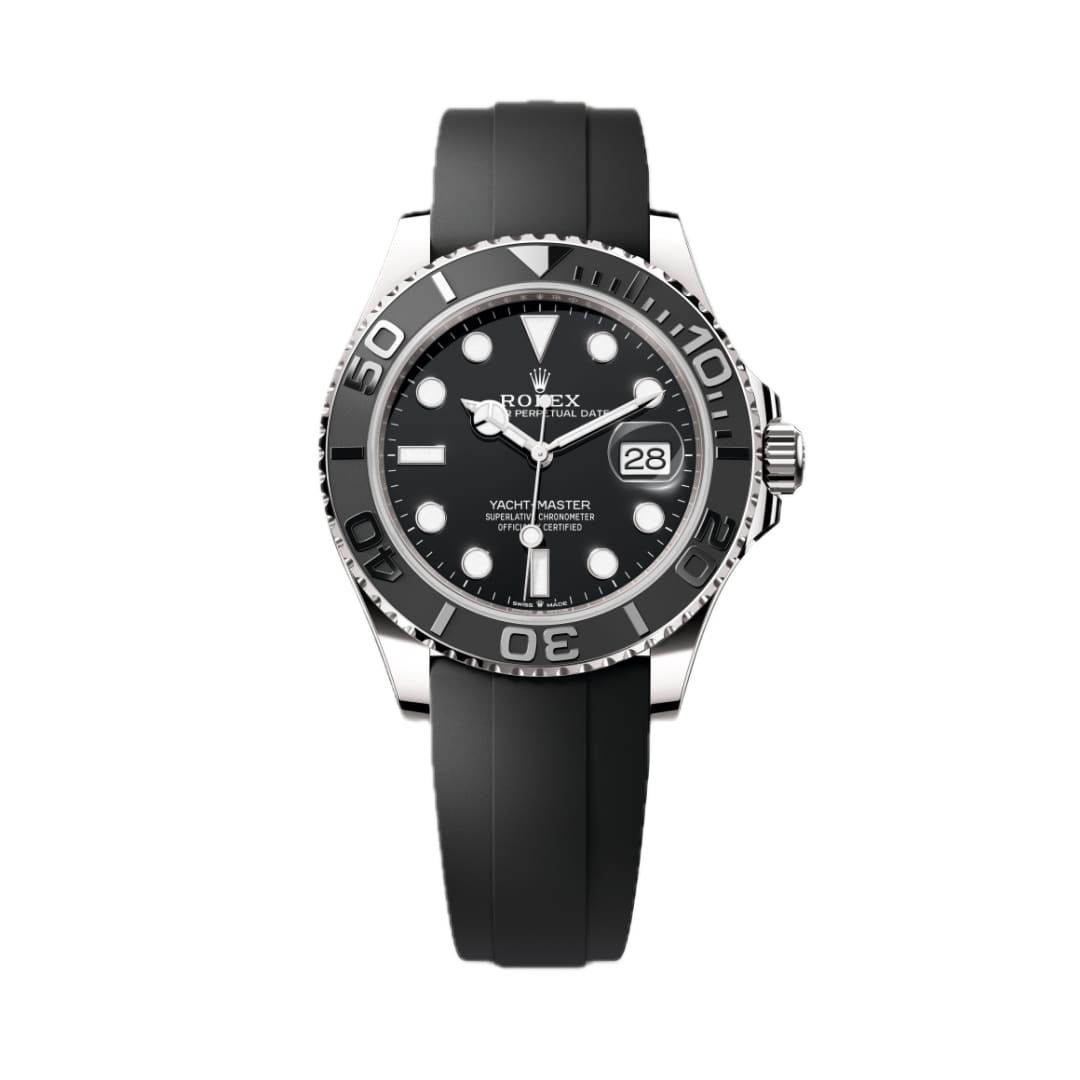 Super Clones Rolex Clean Factory Yacht Master Silicone Strap Rolex Clean Factory Yacht Master Silicone Strap Black Strap Black Dial Black Bezel Caliber 3235 Swiss Movement