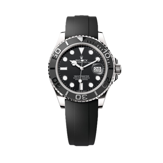 Super Clones Rolex Clean Factory Yacht Master Silicone Strap Rolex Clean Factory Yacht Master Silicone Strap Black Strap Black Dial Black Bezel Caliber 3235 Swiss Movement