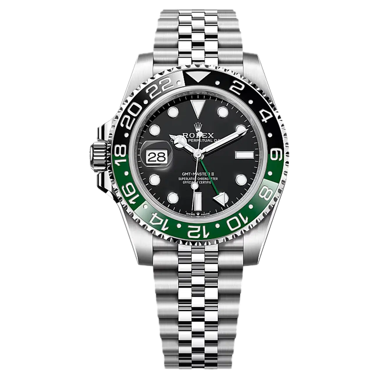Super Clones Rolex Clean Factory GMT Master II Stainless Steel Silver Jubilee Bracelet Sprite Dial Caliber 3285 Swiss Movement