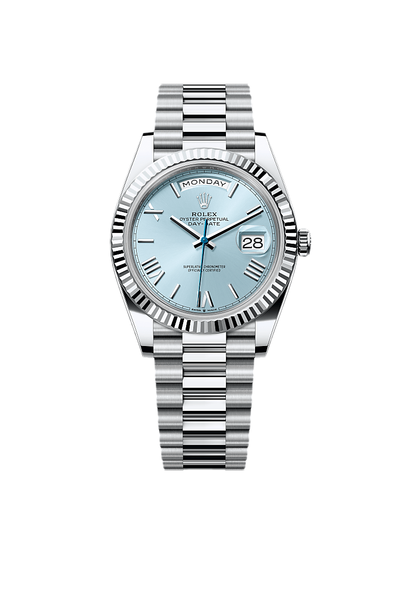 Super Clones Rolex The Most Premium ARF Factory Daydate 40mm Stainless Steel Silver Presidential Bracelet Sky Blue Roman Dial Caliber 3255 Swiss Movement