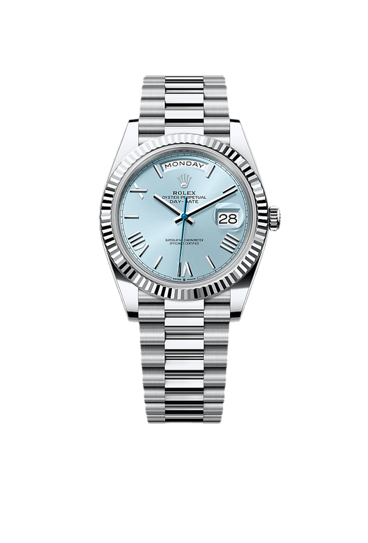 Super Clones Rolex The Most Premium ARF Factory Daydate 40mm Stainless Steel Silver Presidential Bracelet Sky Blue Roman Dial Caliber 3255 Swiss Movement