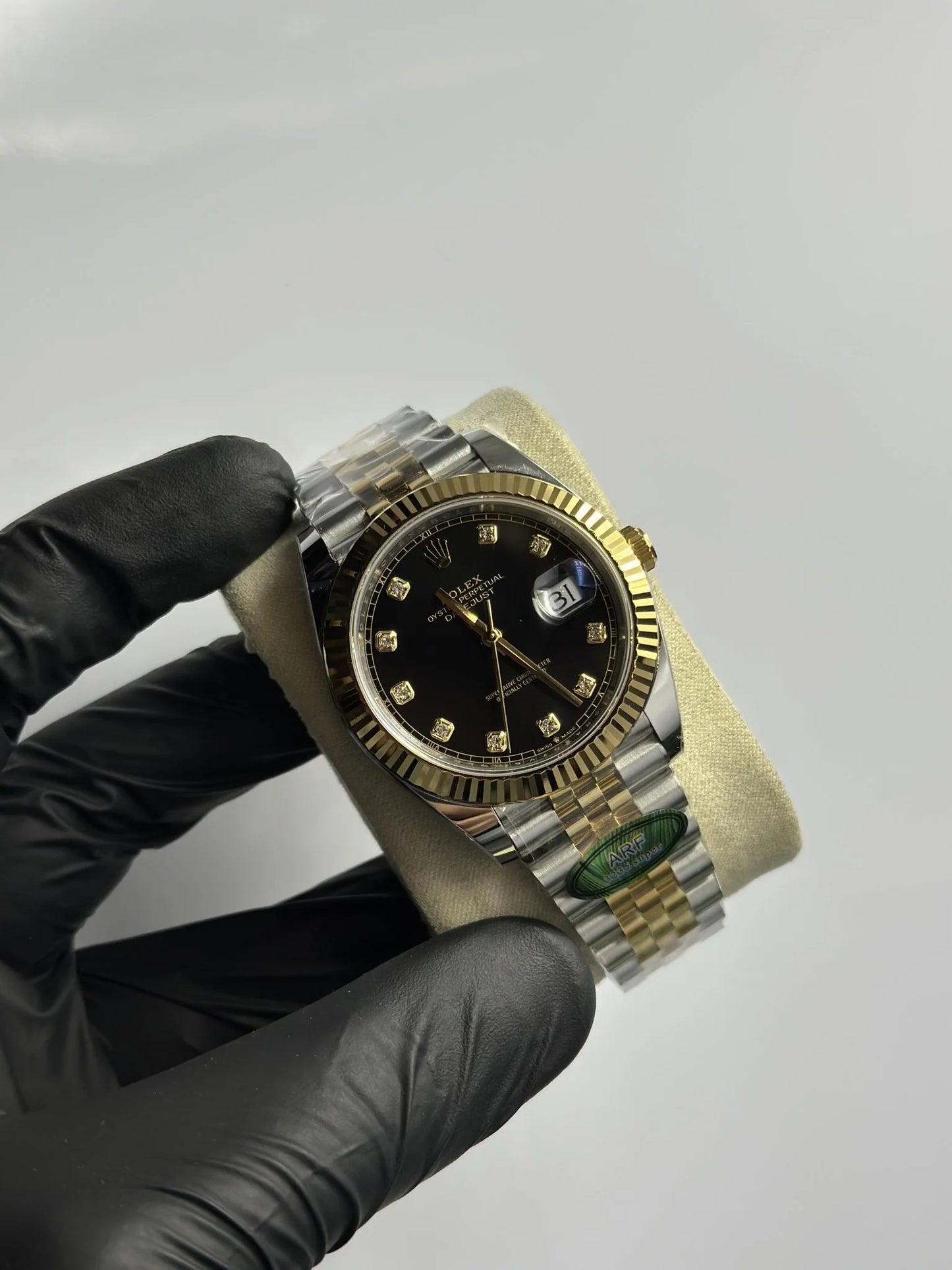 Super Clones Rolex The Most Premium ARF Factory Datejust 41mm Stainless Steel Silver-Gold 2 Tone Jubilee Bracelet Black Stone Figures Dial Caliber 3235 Swiss Movement