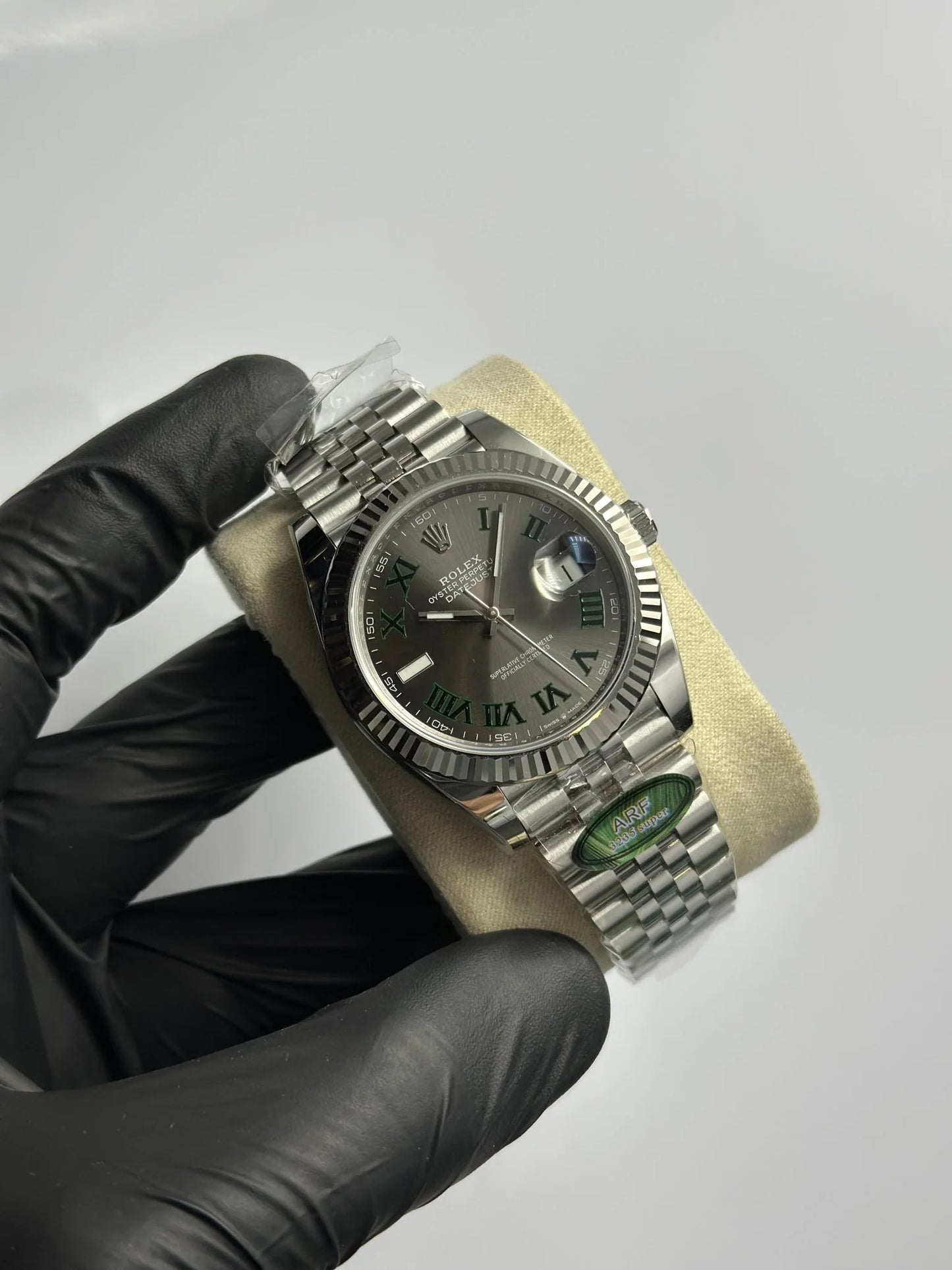 Super Clones Rolex The Most Premium ARF Factory Datejust 41mm Stainless Steel Silver Jubilee Bracelet Grey Wimbledon Dial Caliber 3235 Swiss Movement