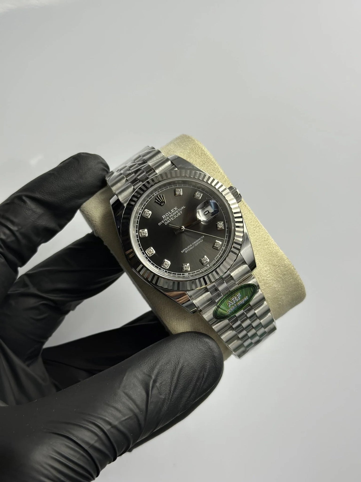 Super Clones Rolex The Most Premium ARF Factory Datejust 41mm Stainless Steel Silver Jubilee Bracelet Grey Stone Figures Dial Caliber 3235 Swiss Movement