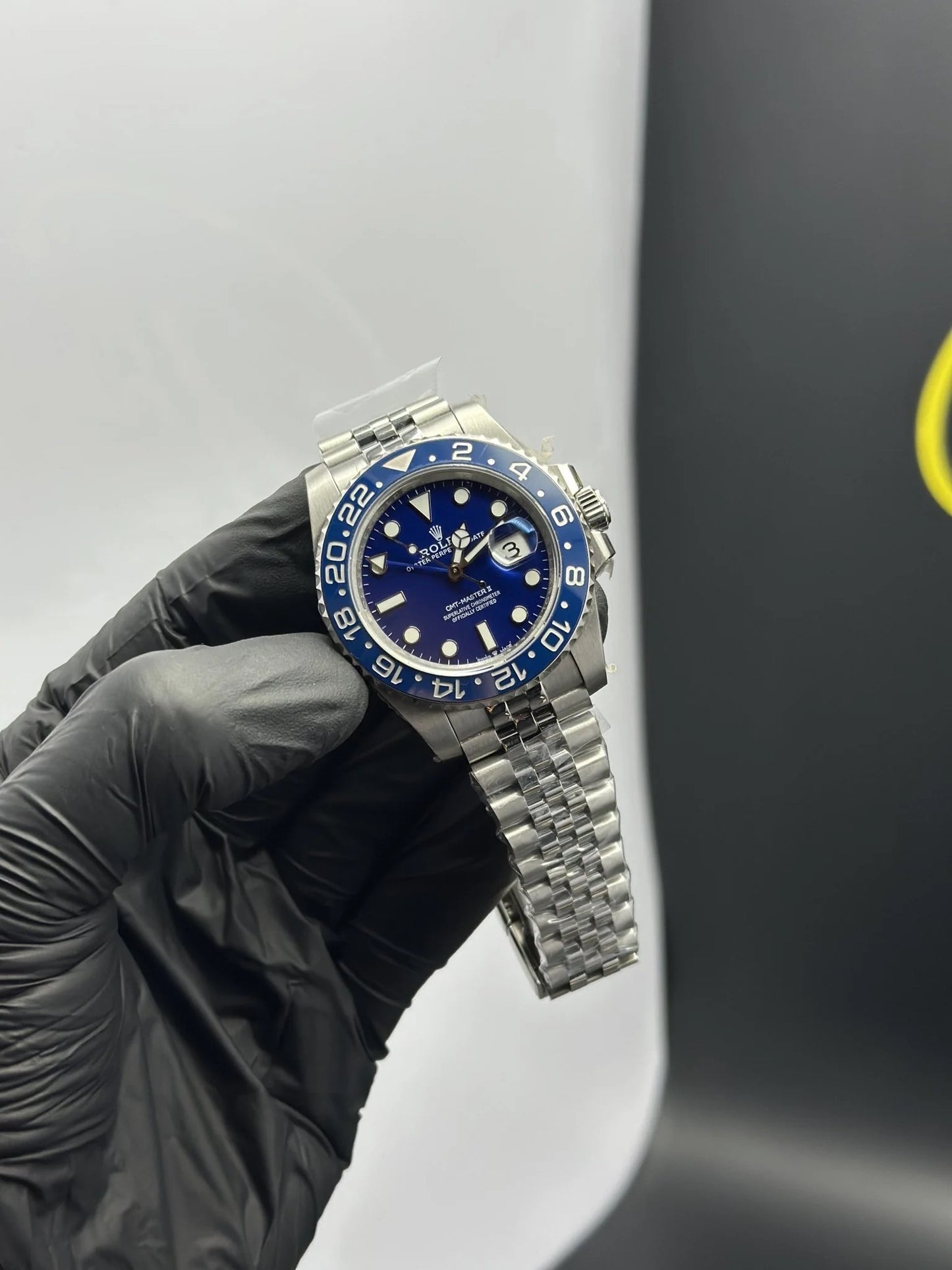 Super Clones Rolex Clean Factory GMT Master II Stainless Steel Silver Jubilee Bracelet Blue Dial Blue Bezel Caliber 3285 Swiss Movement