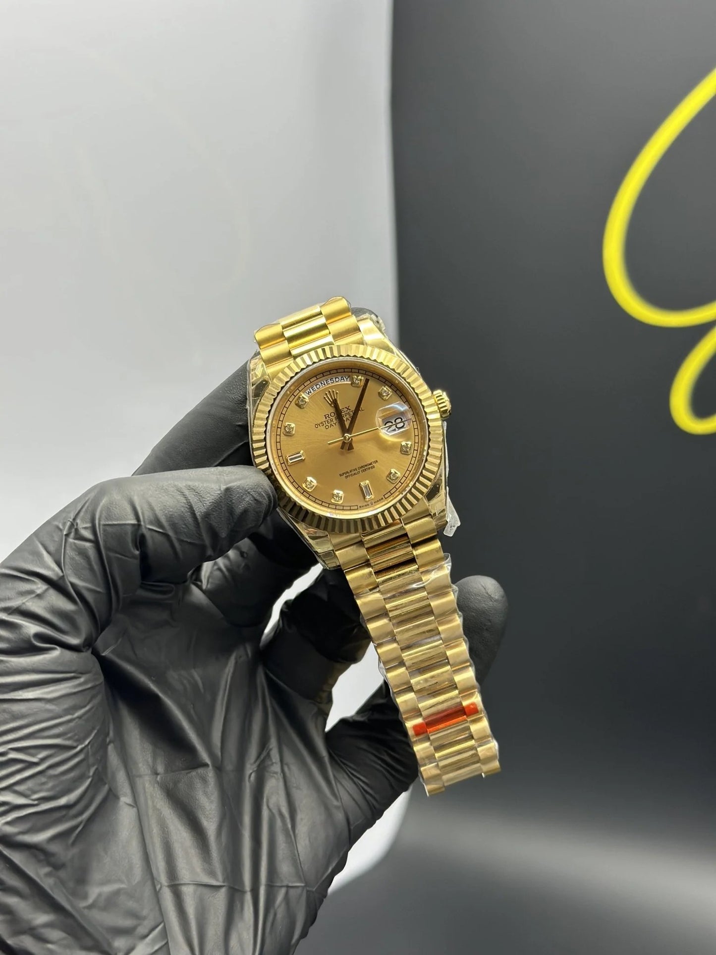 Super Clones Rolex Clean Factory Daydate 40mm Stainless Steel Gold Presidential Bracelet Gold Stone Figures Dial Caliber 3255 Swiss Movement