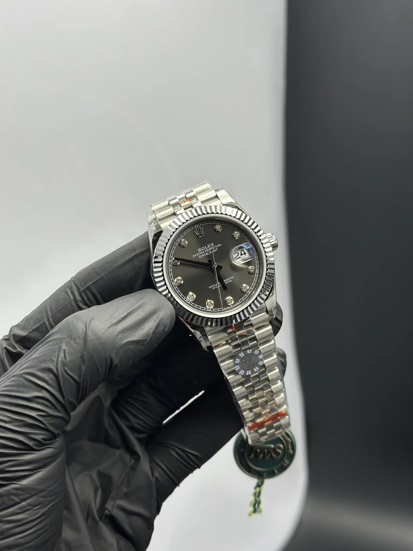 Super Clones Rolex Clean Factory Datejust 41mm Stainless Steel Silver Jubilee Bracelet Grey Stone Figures Dial Caliber 3235 Swiss Movement