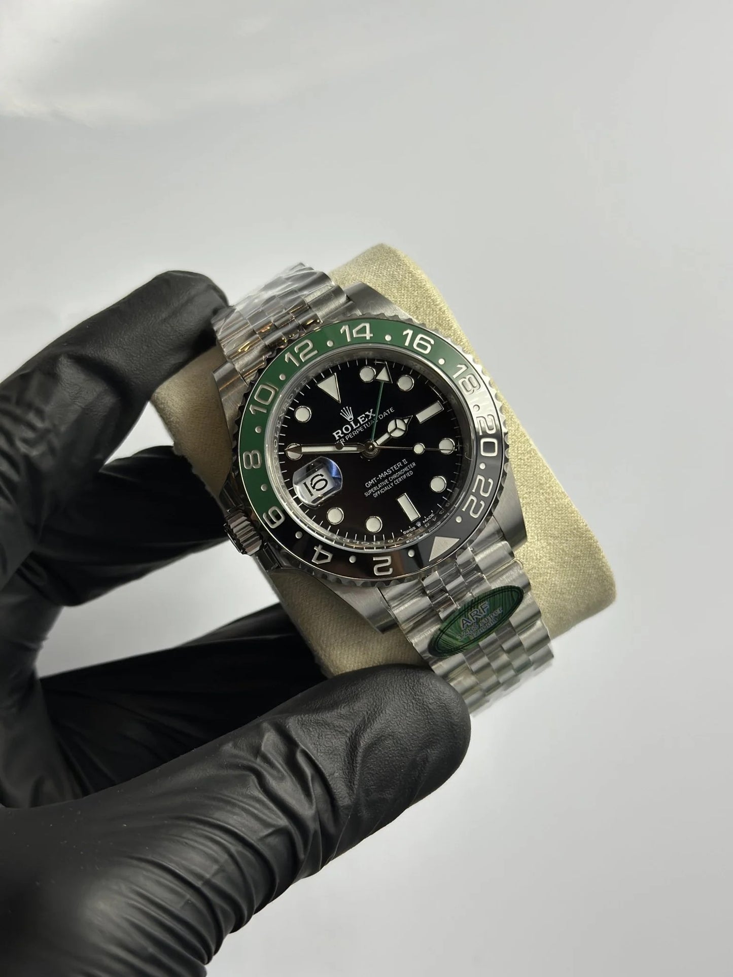 Super Clones Rolex The Most Premium ARF Factory GMT Master II Stainless Steel Silver Jubilee Bracelet Sprite Dial Caliber 3285 Swiss Movement