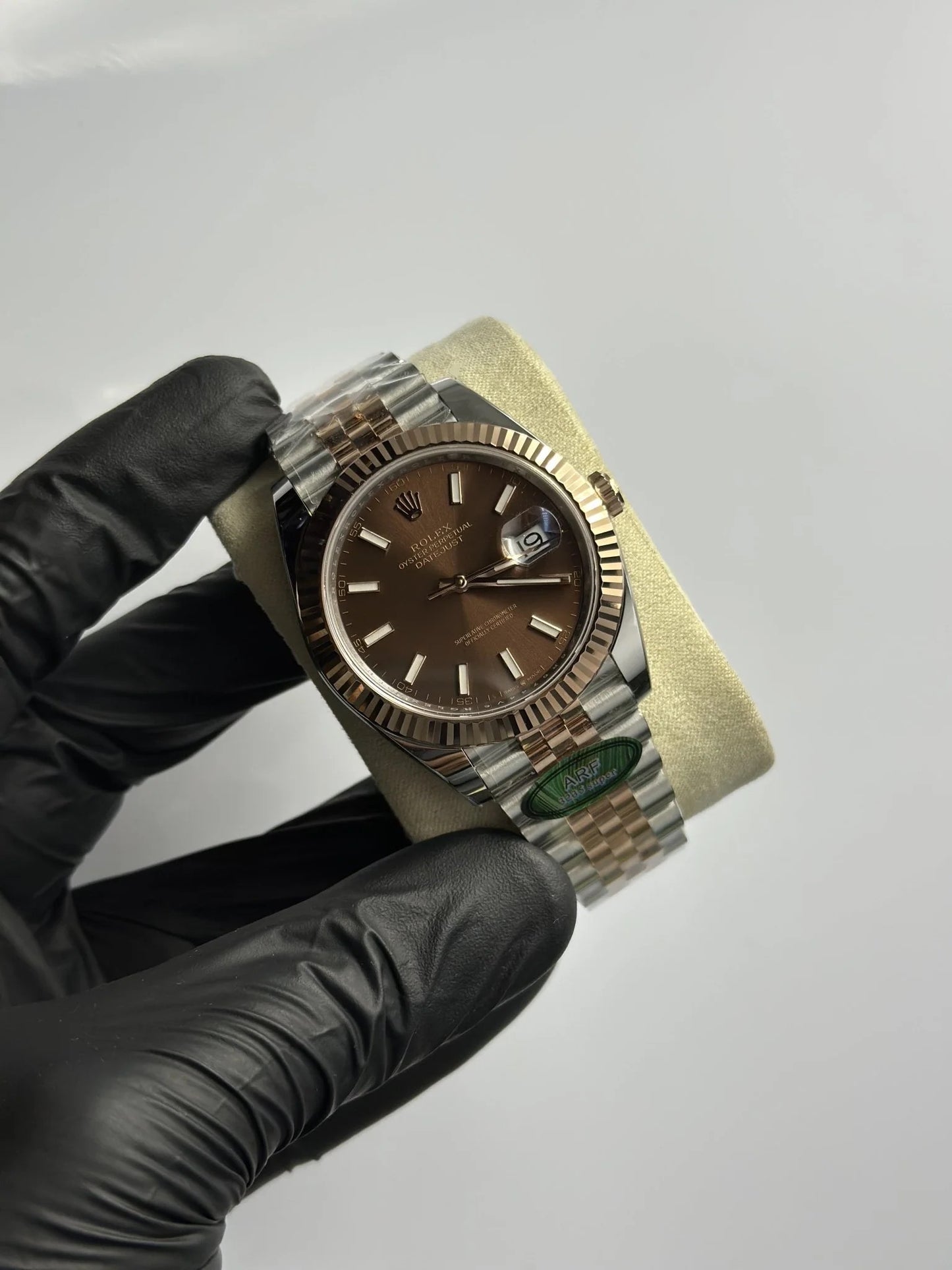 Super Clones RLX The Most Premium ARF Factory Datejust 41mm Stainless Steel Silver-Rosegold 2 Tone Jubilee Bracelet Brown Dial Caliber 3235 Swiss Movement
