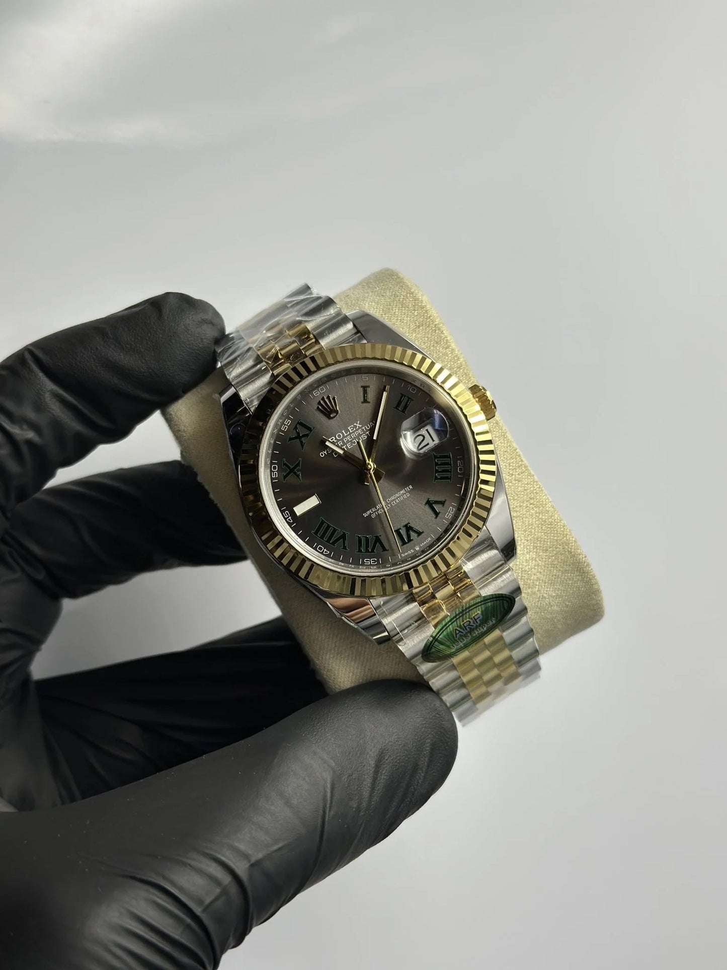 Super Clones Rolex The Most Premium ARF Factory Datejust 41mm Stainless Steel Silver-Gold 2 Tone Jubilee Bracelet Grey Wimbledon Dial Caliber 3235 Swiss Movement