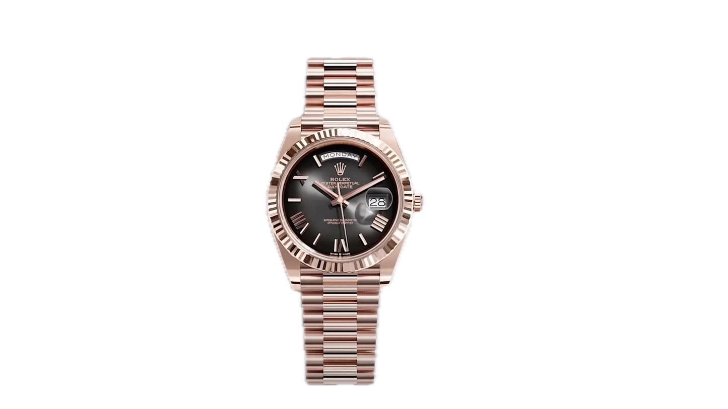 Super Clones Rolex The Most Premium ARF Factory Daydate 40mm Stainless Steel Rosegold Presidential Bracelet Smokey Grey Ombre Roman Dial Caliber 3255 Swiss Movement