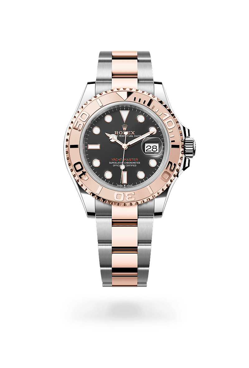 Super Clones Rolex Clean Factory Yacht Master Stainless Steel Silver-Rosegold 2 Tone Oyster Bracelet Black Dial Rosegold Bezel Caliber 3235 Swiss Movement