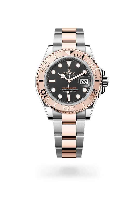 Super Clones Rolex Clean Factory Yacht Master Stainless Steel Silver-Rosegold 2 Tone Oyster Bracelet Black Dial Rosegold Bezel Caliber 3235 Swiss Movement