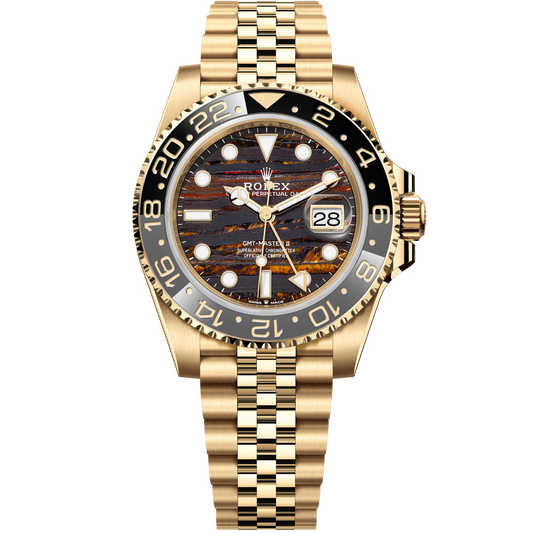 Super Clones RLX The Most Premium ARF Factory GMT Master II Stainless Steel Gold Jubilee Bracelet Bruce Wayne Tiger Iron Dial Caliber 3285 Swiss Movement