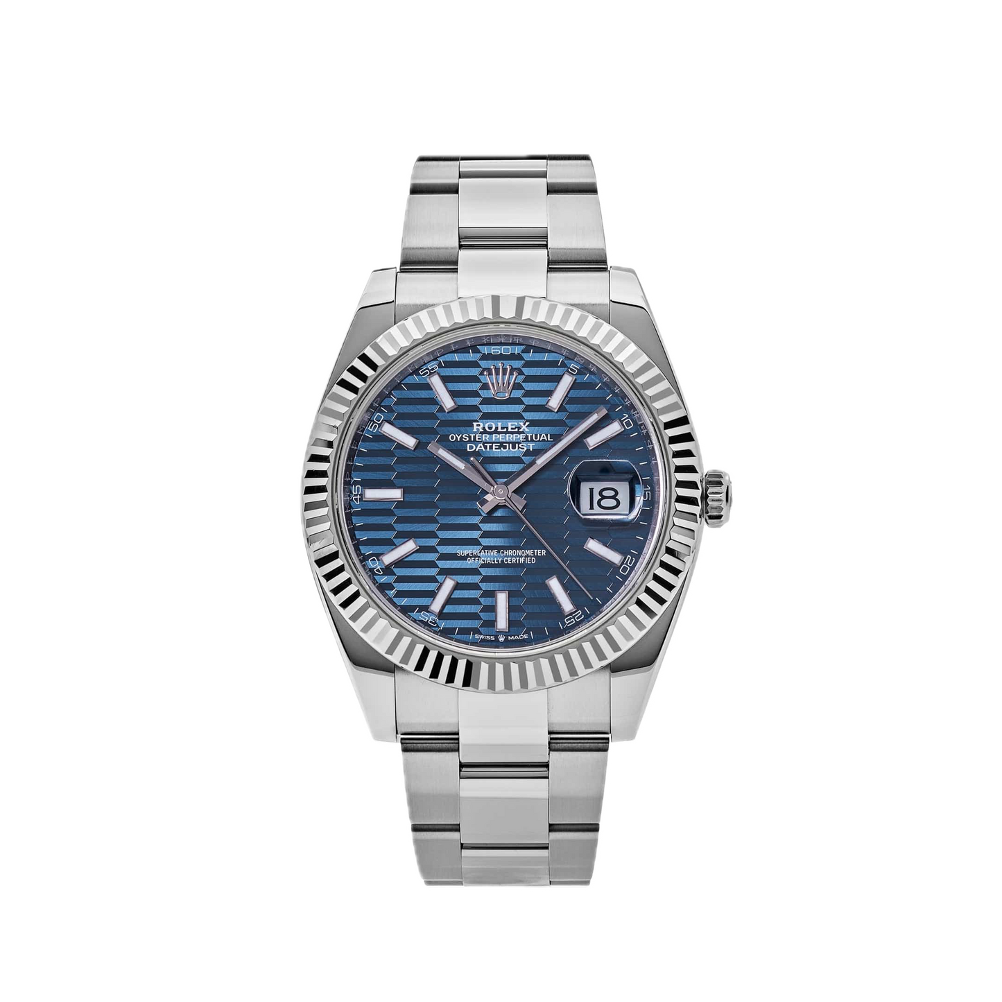 Super Clones Rolex Clean Factory Datejust 41mm Stainless Steel Silver Oyster Bracelet Blue Textured Dial Caliber 3235 Swiss Movement