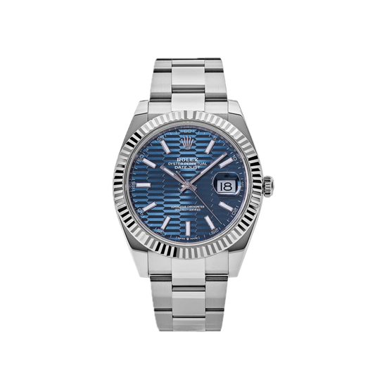 Super Clones Rolex Clean Factory Datejust 41mm Stainless Steel Silver Oyster Bracelet Blue Textured Dial Caliber 3235 Swiss Movement