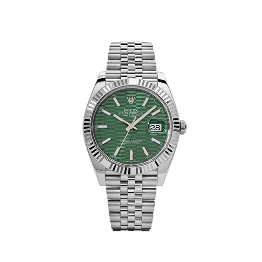 Super Clones Rolex Clean Factory Datejust 41mm Stainless Steel Silver Jubilee Bracelet Green Textured Dial Caliber 3235 Swiss Movement
