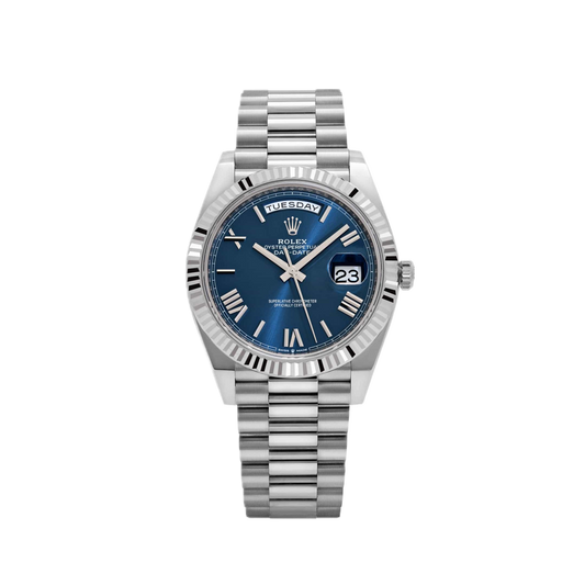 Super Clones Rolex The Most Premium ARF Factory Daydate 40mm Stainless Steel Silver Presidential Bracelet Navy Blue Roman Dial Caliber 3255 Swiss Movement