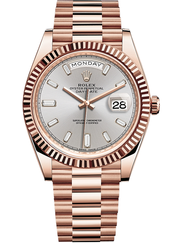 Super Clones Rolex Clean Factory Daydate 40mm Stainless Steel Rosegold Presidential Bracelet Grey Gems Figures Dial Caliber 3255 Swiss Movement