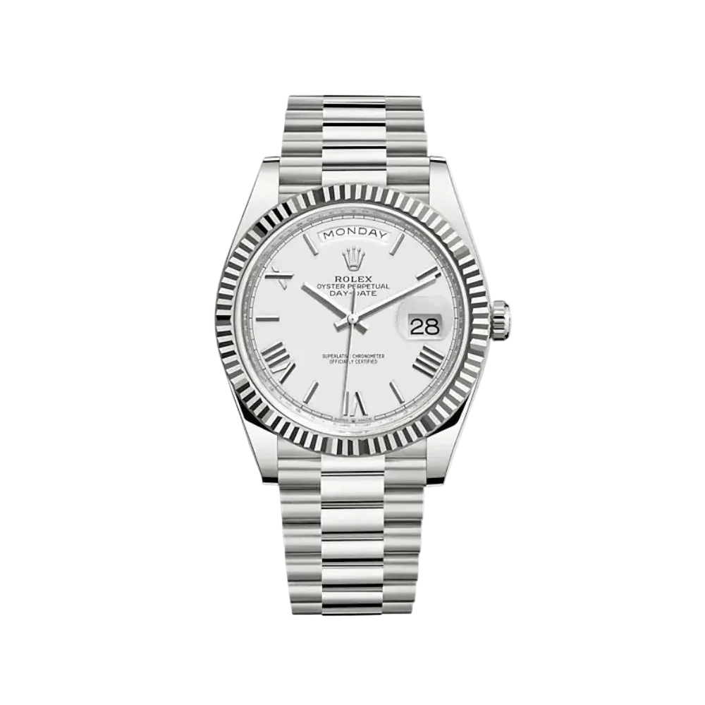 Super Clones Rolex Clean Factory Daydate 40mm Stainless Steel Silver Presidential Bracelet White Roman Dial Caliber 3255 Swiss Movement